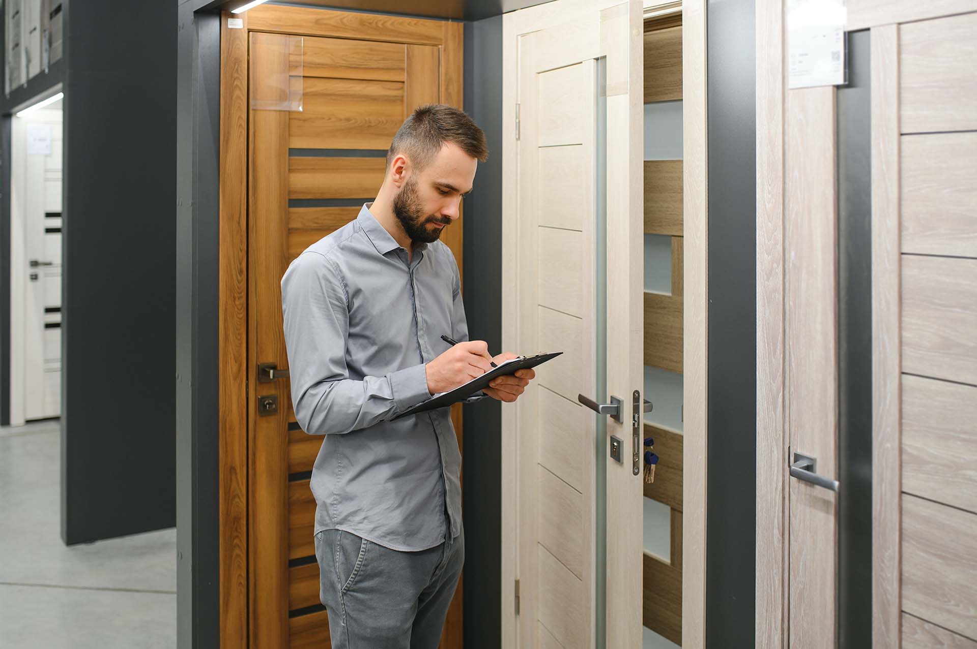 sales consultant standing near the interior door.